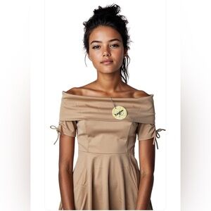 NWT- Small Soft Brown Cold / Off Shoulder 
Ribbed Night out Dress
2026 Spring